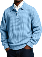 Men's Daily Small Plaid Lapel Button Casual Long-sleeved Polo Shirt