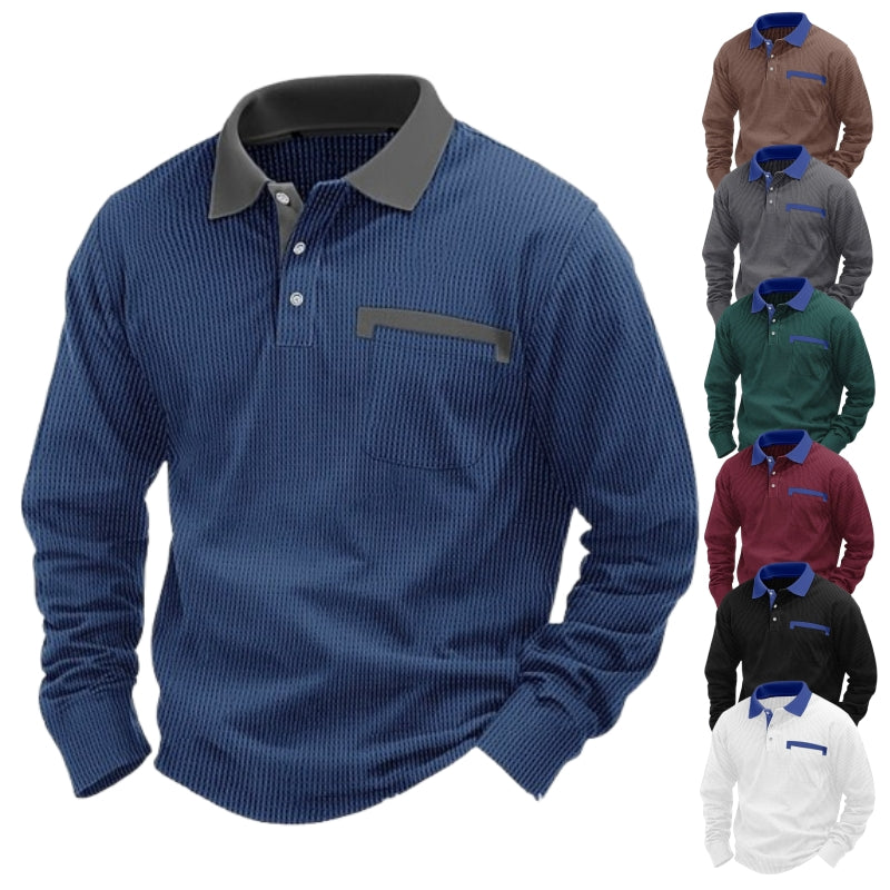 2025 NEW Arrival - Men's Cotton Waffle Patch Collar Casual Business Polo Shirt