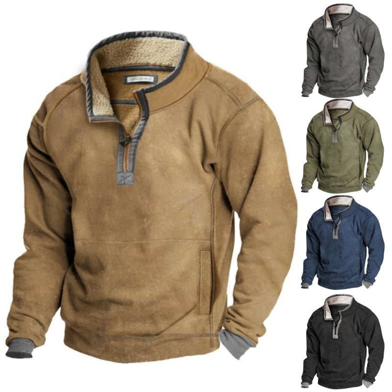 Men's Casual Stand Collar Pocket Cashmere Sweatshirt