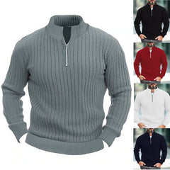 Men's Solid Color Stand Collar Knitted Pullover Sweater