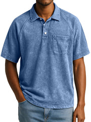 Men's Retro Casual Raglan Short Sleeve Lapel Button Up Polo Shirt