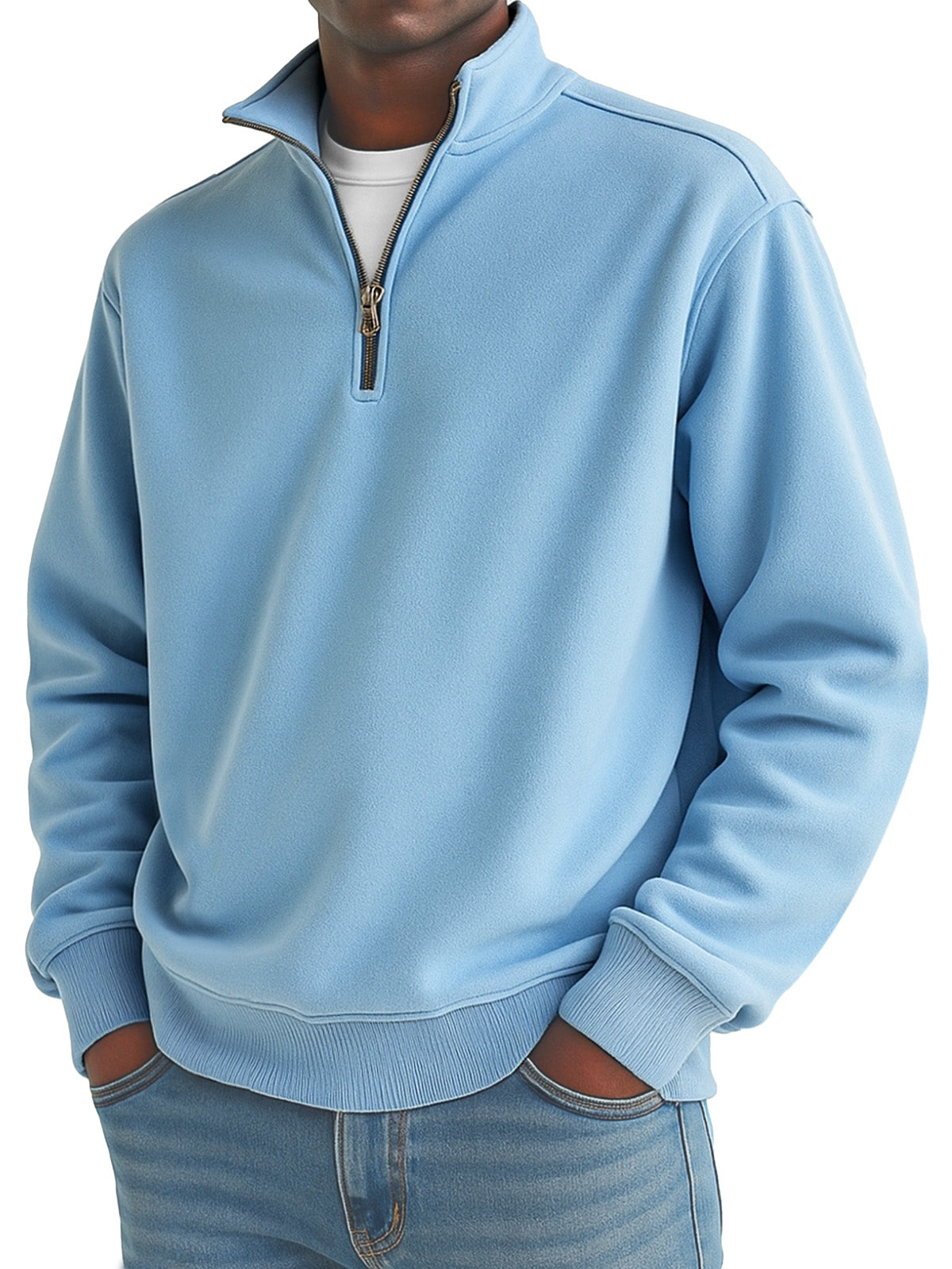 Men's solid color loose quarter collar zipper sweatshirt