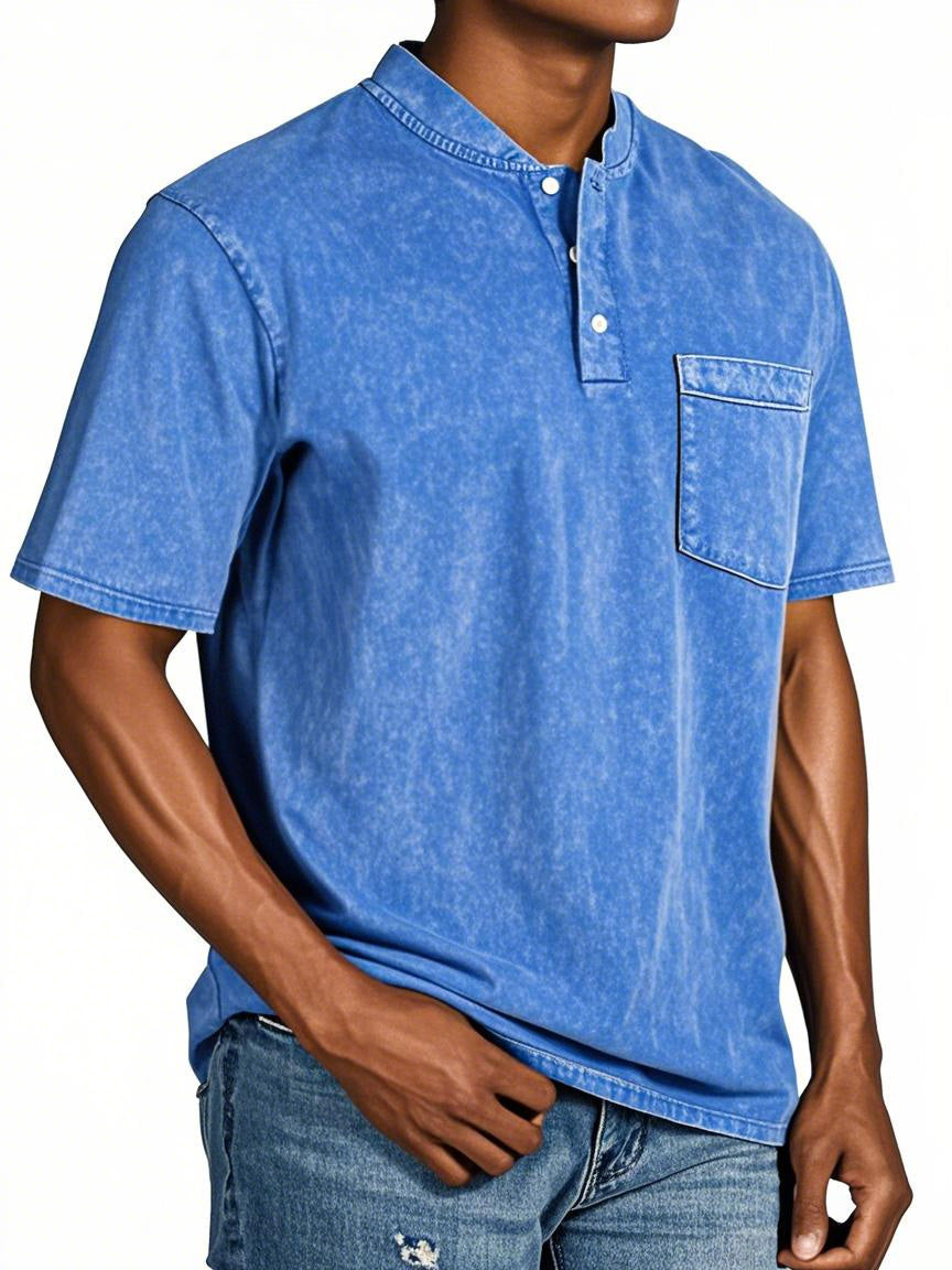 Men's Casual Simple Vintage Button Short Sleeve Henley Shirt