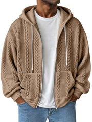 Simple Solid Color Jacquard Hooded Long-sleeved Zipper Jacket