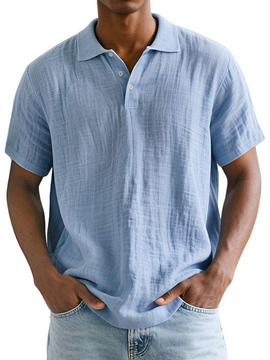 Men's Daily Simple Comfortable And Breathable Linen Lapel Polo Shirt