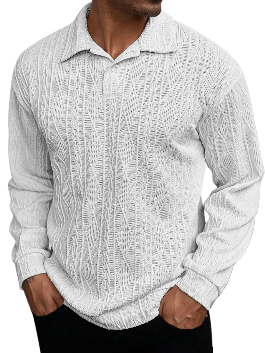 Men's Daily Simple Solid Color Texture Long-sleeved Lapel Polo Shirt