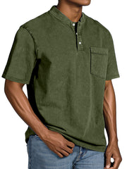 Men's Casual Simple Vintage Button Short Sleeve Henley Shirt