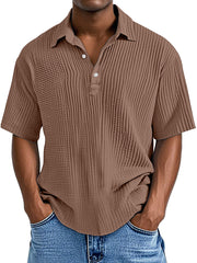 Men's Simple Daily Loose Pleated Texture Short Sleeve Lapel Polo Shirt