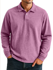 Men's Retro Daily Casual Solid Color Loose Long Sleeve Lar Polo Shirt
