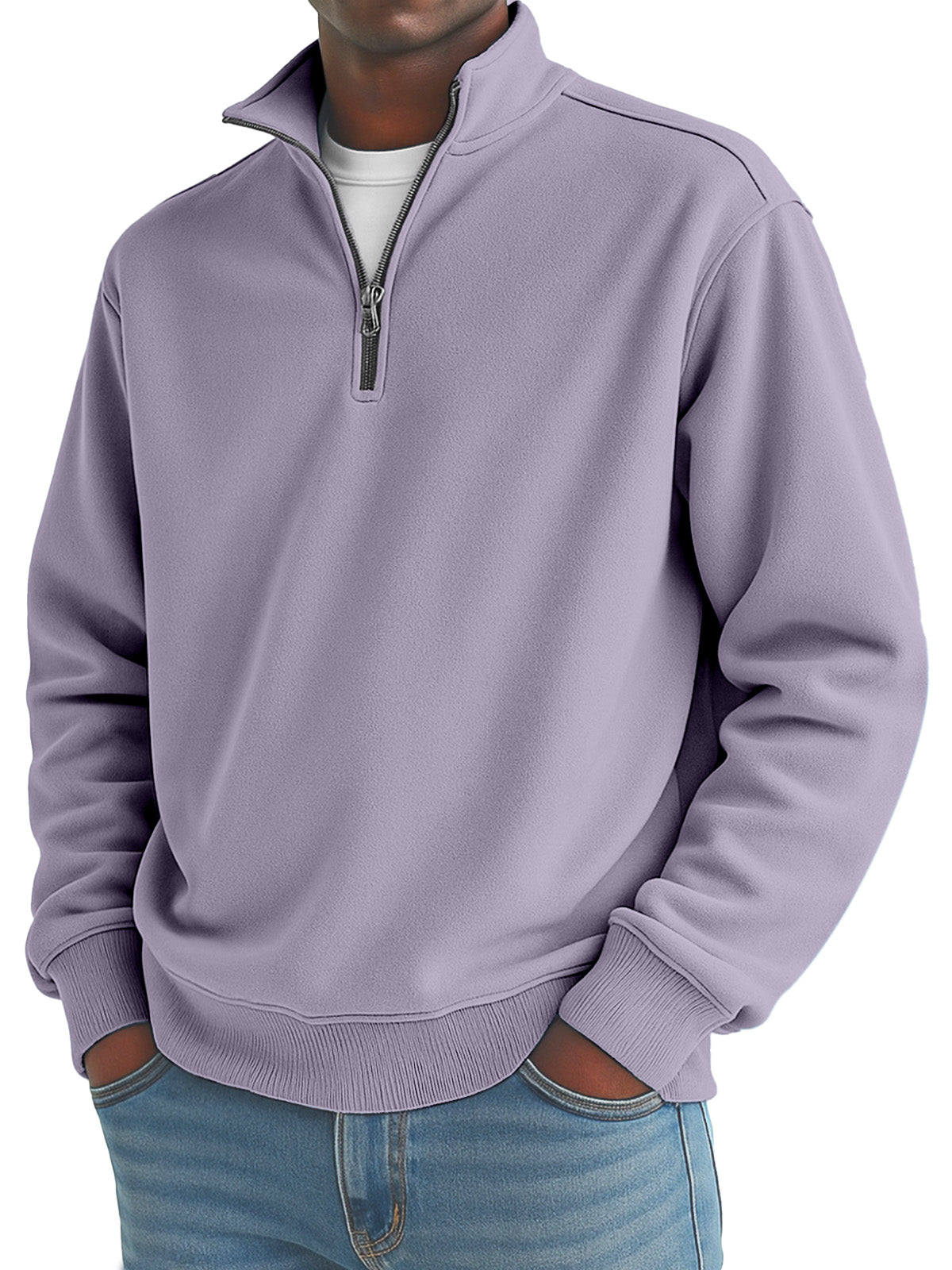 Men's solid color loose quarter collar zipper sweatshirt