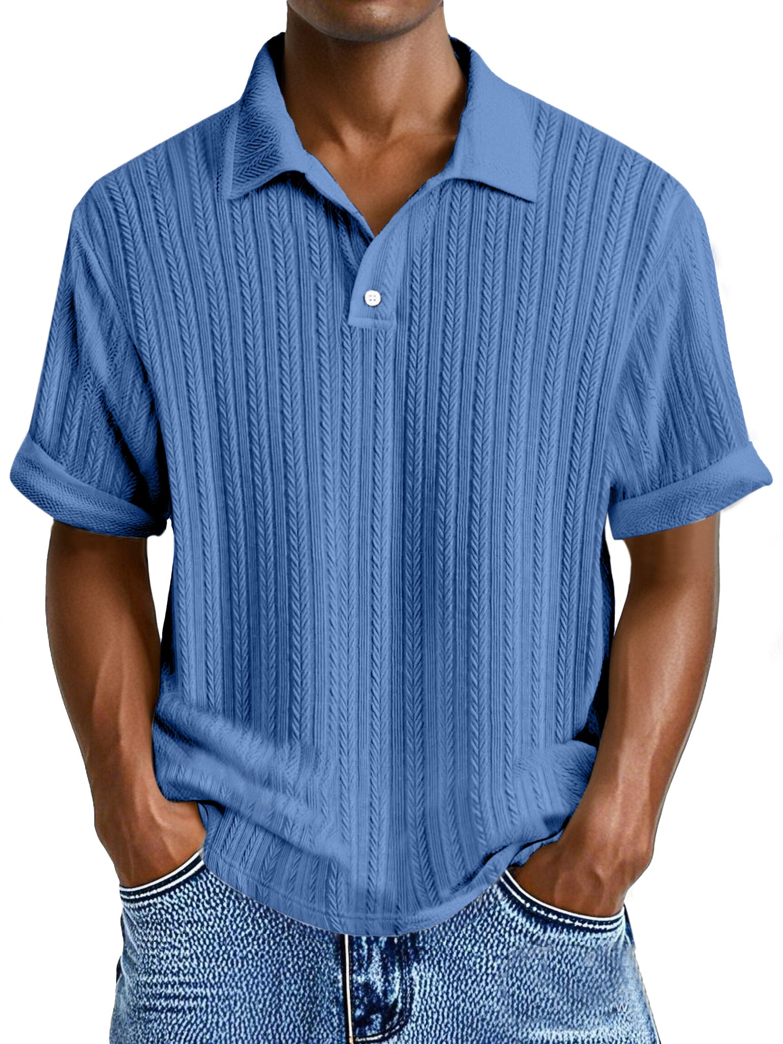 Men's Simple Casual Texture Loose Short-sleeved Polo Shirt