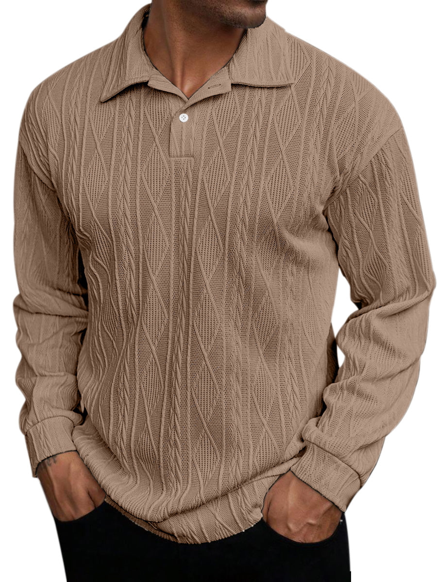 Men's Daily Simple Solid Color Texture Long-sleeved Lapel Polo Shirt