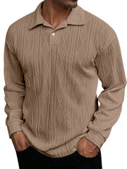 Men's Daily Simple Solid Color Texture Long-sleeved Lapel Polo Shirt