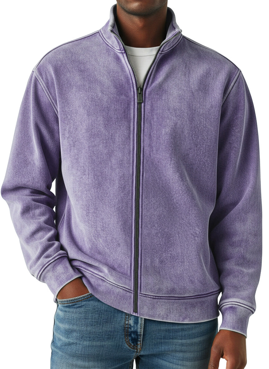 Men's Simple Retro Solid Color Zipper Sweatshirt Jacket
