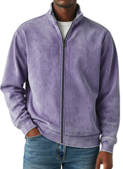 Men's Simple Retro Solid Color Zipper Sweatshirt Jacket