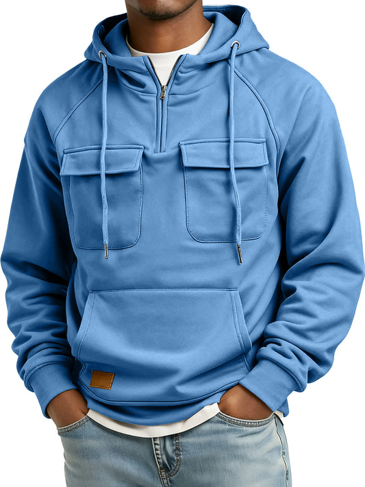 Men's Retro Zipper Double Pocket Embroidered Logo Casual Hoodie