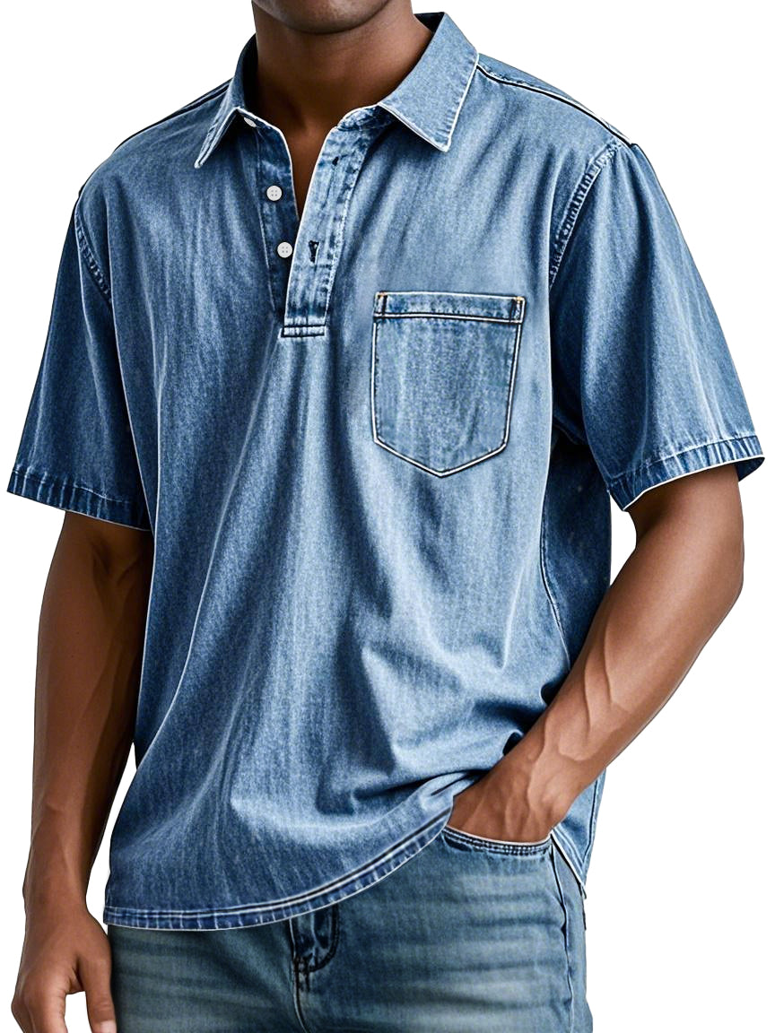 Men's Retro Lapel Pocket Casual Fashion Short Sleeve POLO Shirt