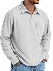 Men's Simple Daily Pitted Textured Lapel Long-sleeved Polo Shirt