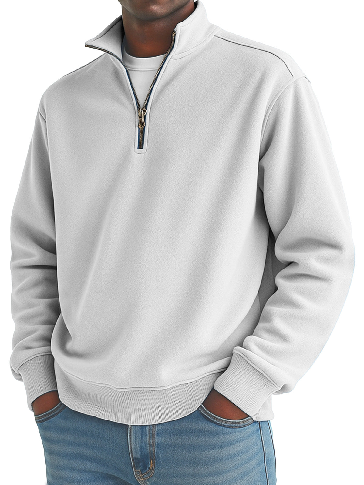 Men's solid color loose quarter collar zipper sweatshirt