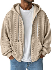Simple Solid Color Jacquard Hooded Long-sleeved Zipper Jacket