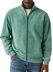 Men's Simple Retro Solid Color Zipper Sweatshirt Jacket