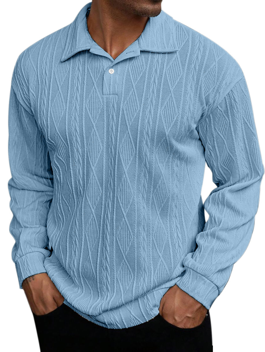 Men's Daily Simple Solid Color Texture Long-sleeved Lapel Polo Shirt