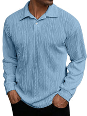 Men's Daily Simple Solid Color Texture Long-sleeved Lapel Polo Shirt