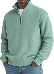 Men's Simple Loose Waffle Quarter-Zip Long Sleeve POLO Shirt