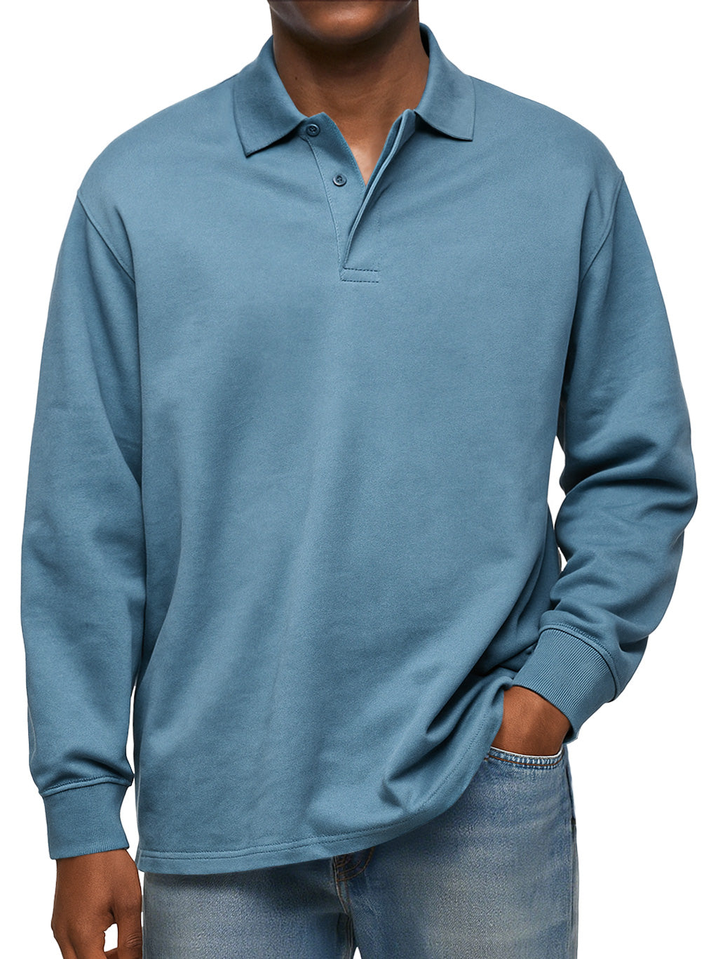 Men's Pure Cotton Casual Lapel Double-layer Placket Comfortable Long-sleeved Polo Shirtt