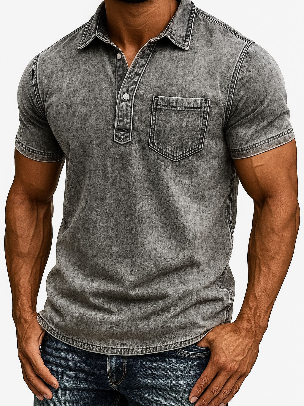 Men's Fashion Outdoor Retro Distressed Fabric Short Sleeve Pocket Polo Shirt