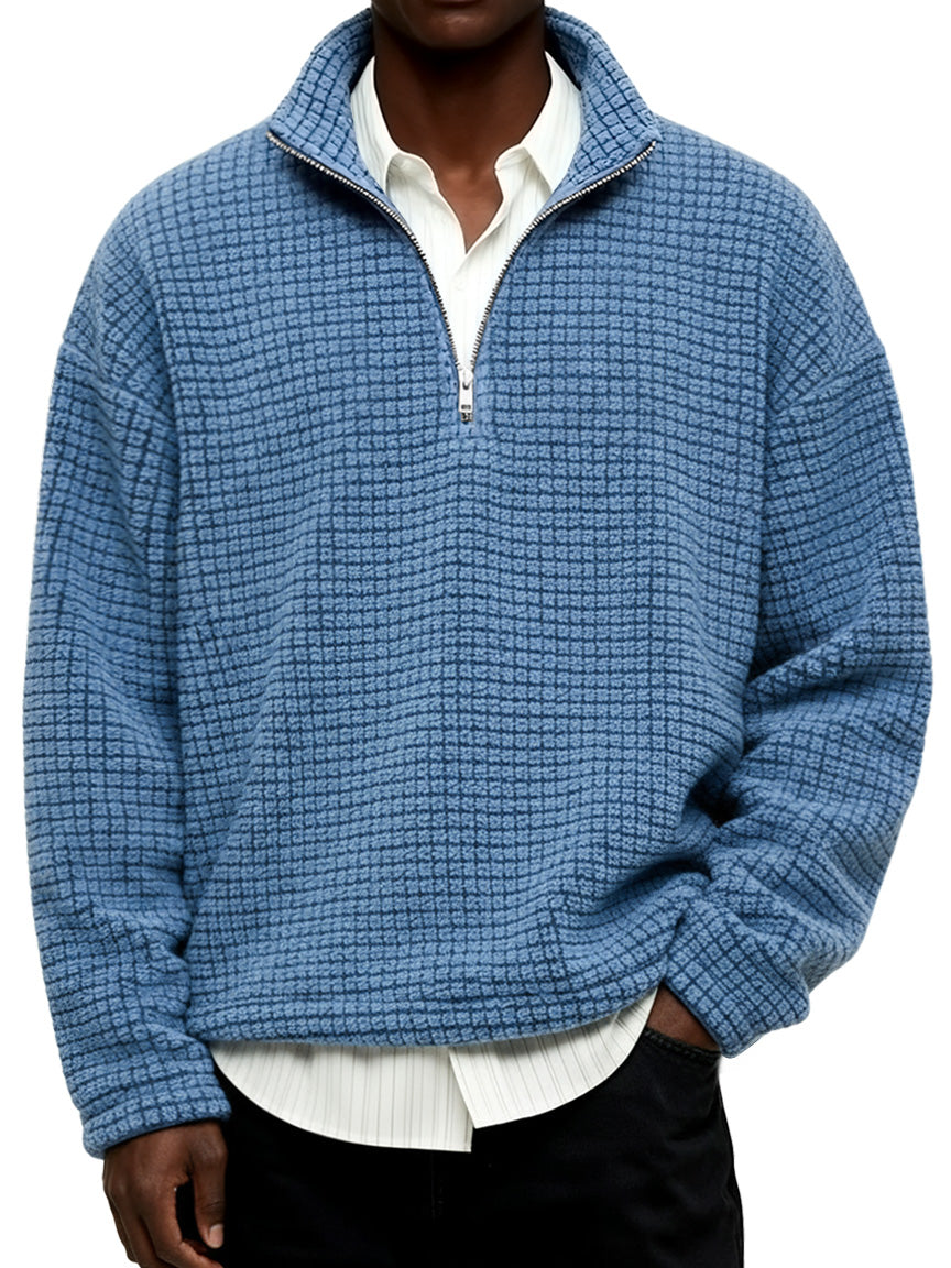 Men's Daily Textured Stand Collar Zipper Casual Sweatshirt