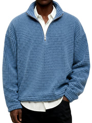 Men's Daily Textured Stand Collar Zipper Casual Sweatshirt