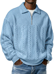Men's Textured Lapel Zipper Casual Long Sleeve Polo Shirt