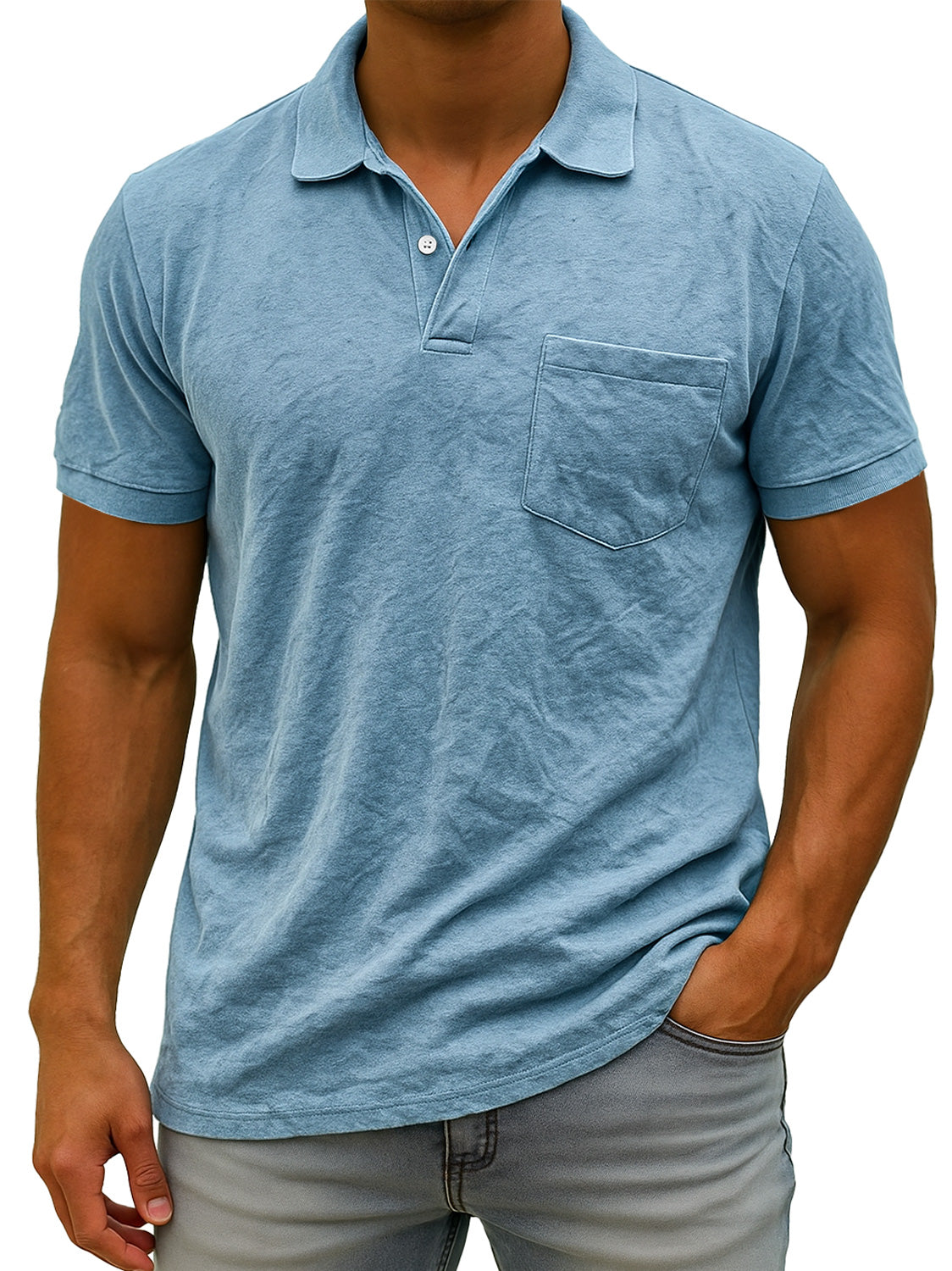 Men's Daily Suede Casual Lapel Pocket Comfort Short Sleeve POLO Shirt