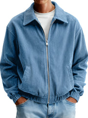Men's Corduroy Lapel Casual Zipper Jacket