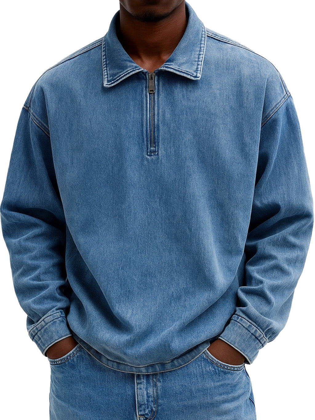 Men's Stylish Casual Retro Zippered Lapel Long-sleeved Loose-fitting Distressed Sweatshirt 
