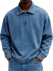 Men's Stylish Casual Retro Zippered Lapel Long-sleeved Loose-fitting Distressed Sweatshirt 