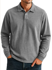 Men's Retro Daily Casual Solid Color Loose Long Sleeve Lar Polo Shirt