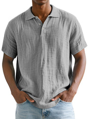 Men's Daily Simple Comfortable And Breathable Linen Lapel Polo Shirt