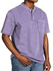 Men's Casual Simple Vintage Button Short Sleeve Henley Shirt