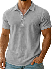 Men's daily simple and comfortable solid color linen short-sleeved POLO shirt