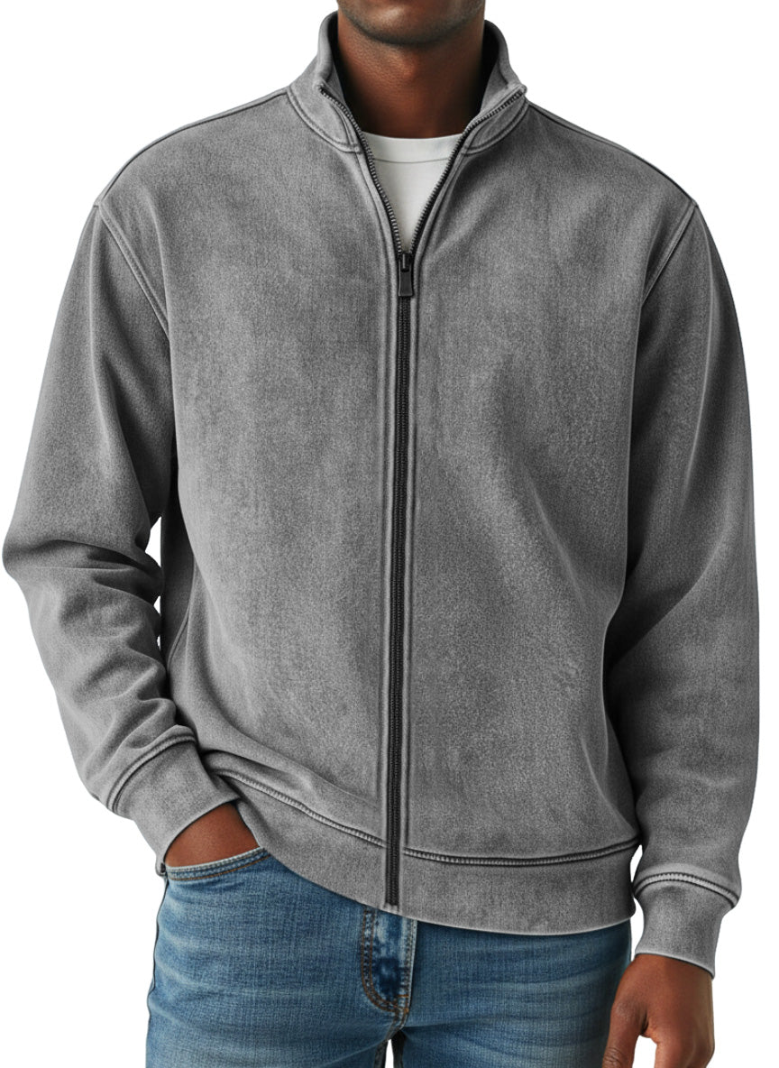 Men's Simple Retro Solid Color Zipper Sweatshirt Jacket