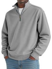 Men's solid color loose quarter collar zipper sweatshirt