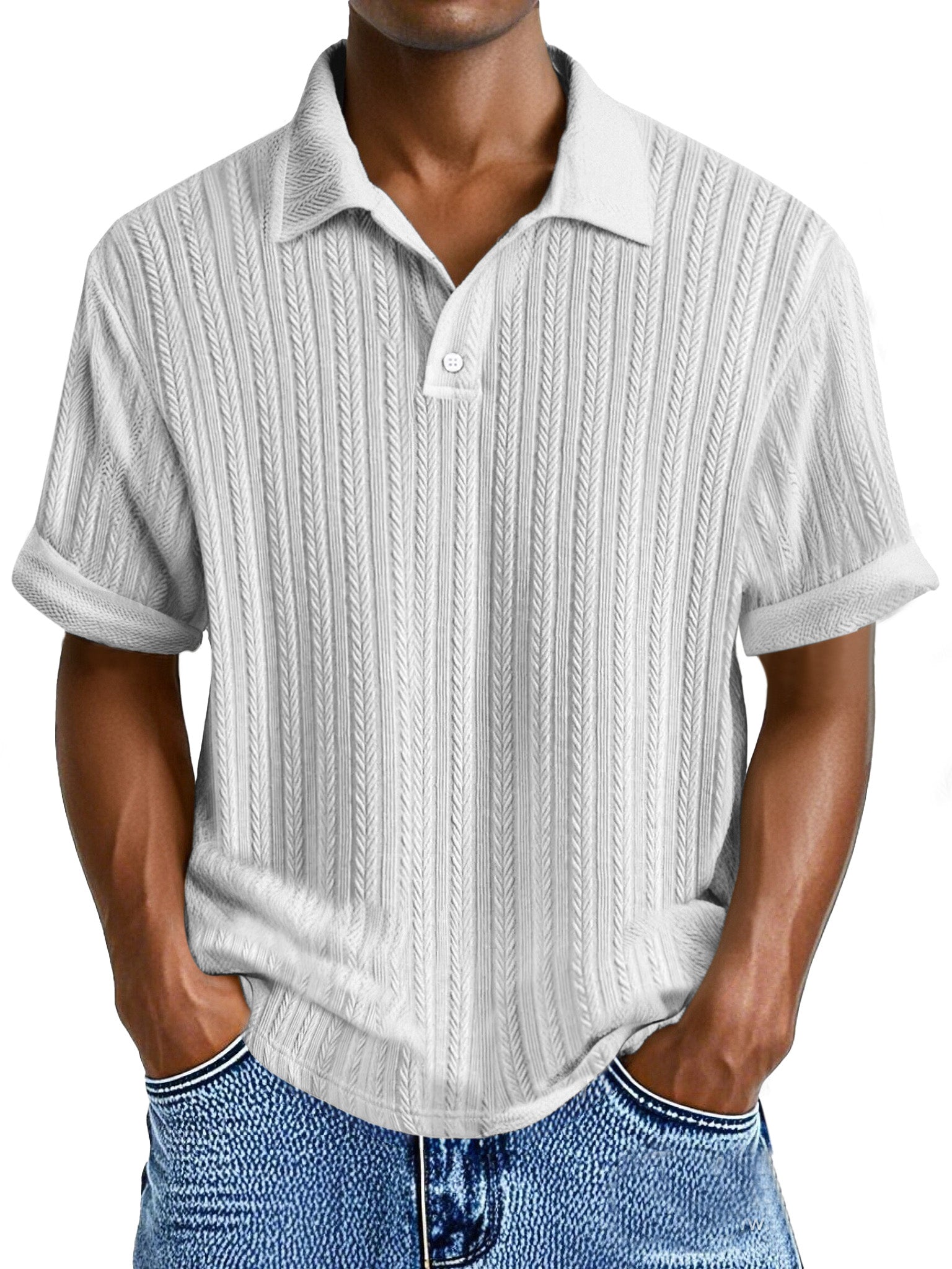 Men's Simple Casual Texture Loose Short-sleeved Polo Shirt