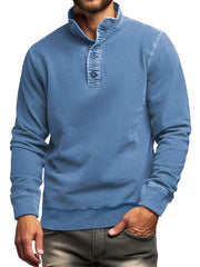 Men's Retro Casual Stand Collar Button Solid Color Sweatshirt