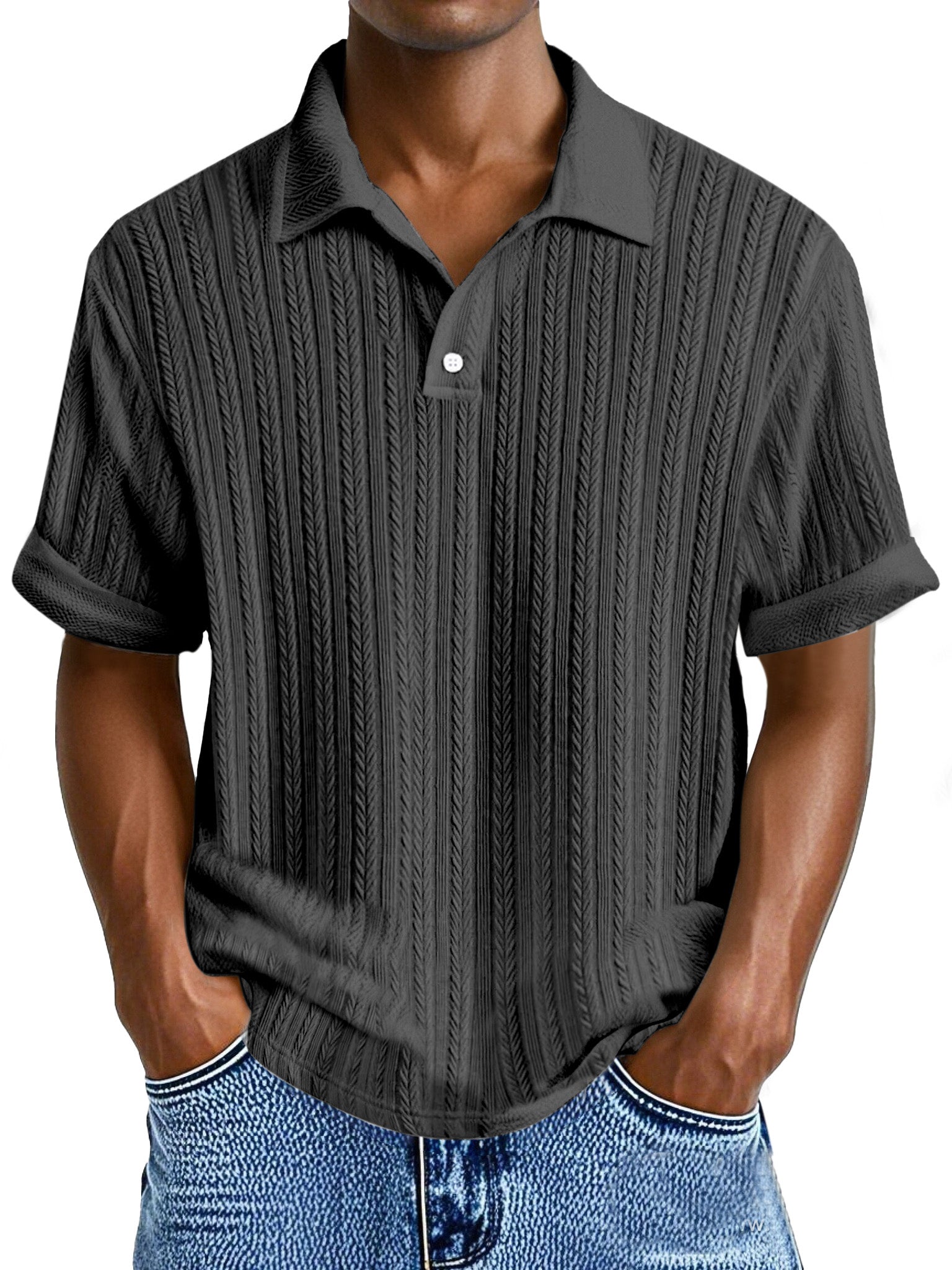 Men's Simple Casual Texture Loose Short-sleeved Polo Shirt
