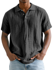 Men's Daily Simple Comfortable And Breathable Linen Lapel Polo Shirt