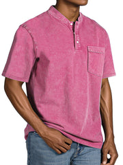 Men's Casual Simple Vintage Button Short Sleeve Henley Shirt