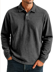 Men's Retro Daily Casual Solid Color Loose Long Sleeve Lar Polo Shirt