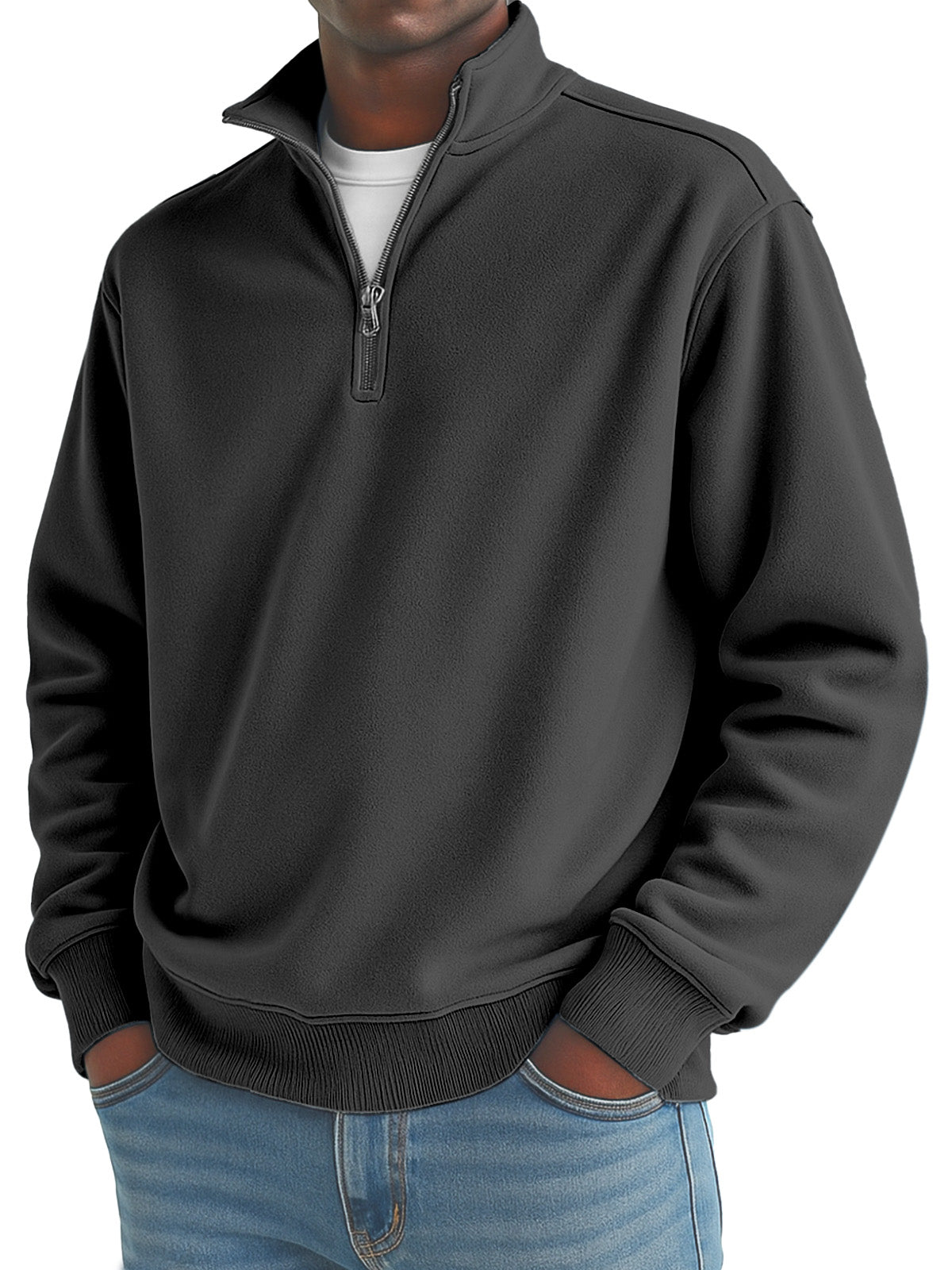 Men's solid color loose quarter collar zipper sweatshirt
